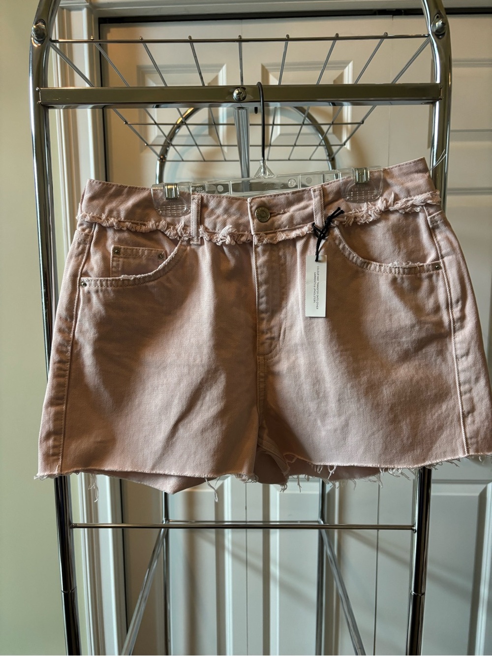 Topshop Moto Pastel Pink Frayed Hem Denim Shorts NWT